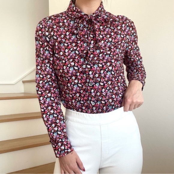 J. Crew Liberty Art Fabrics Floral Tie Neck Sarah Button Front Blouse Shirt 6 - Picture 2 of 8